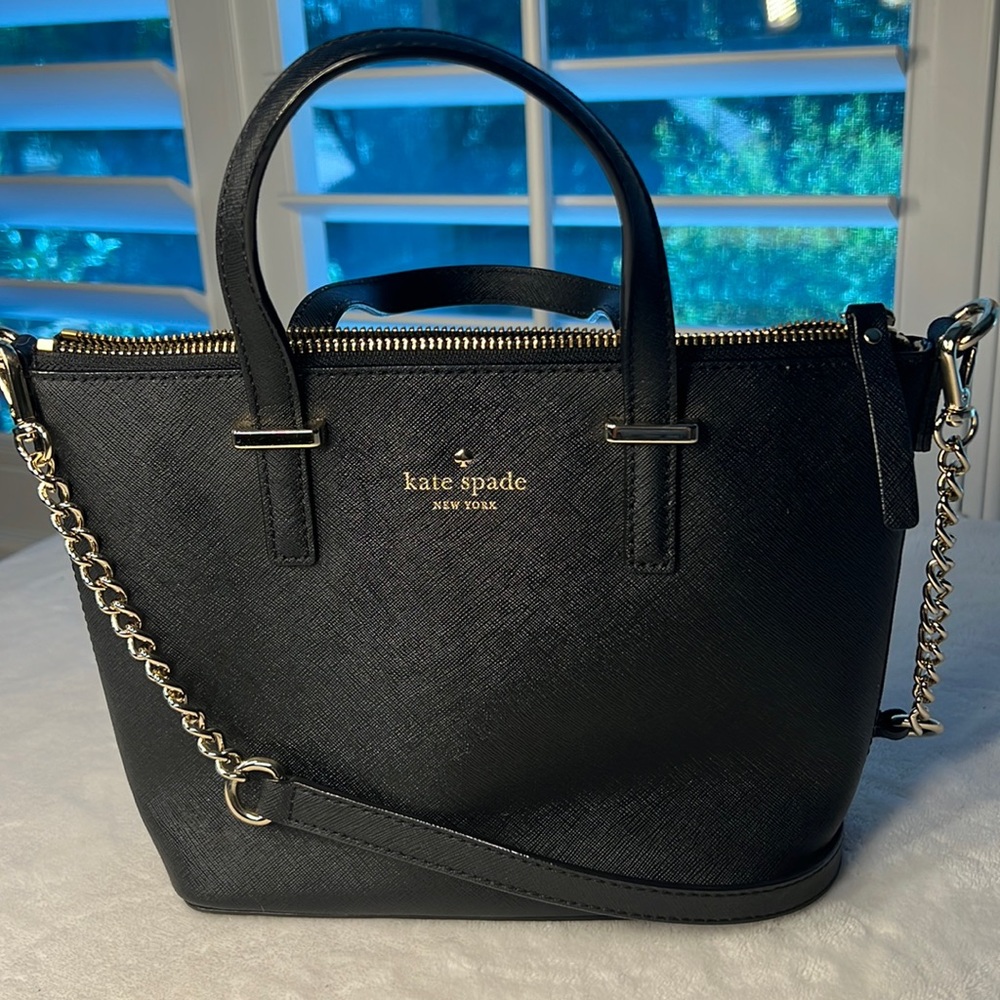 Kate Spade Cedar Street Harmony in Black Serafino Leather and Gold Metal